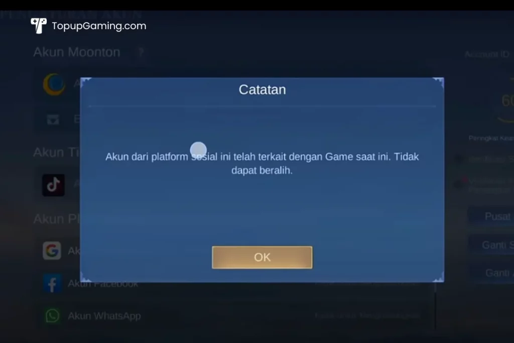 masalah saat ganti akun ML